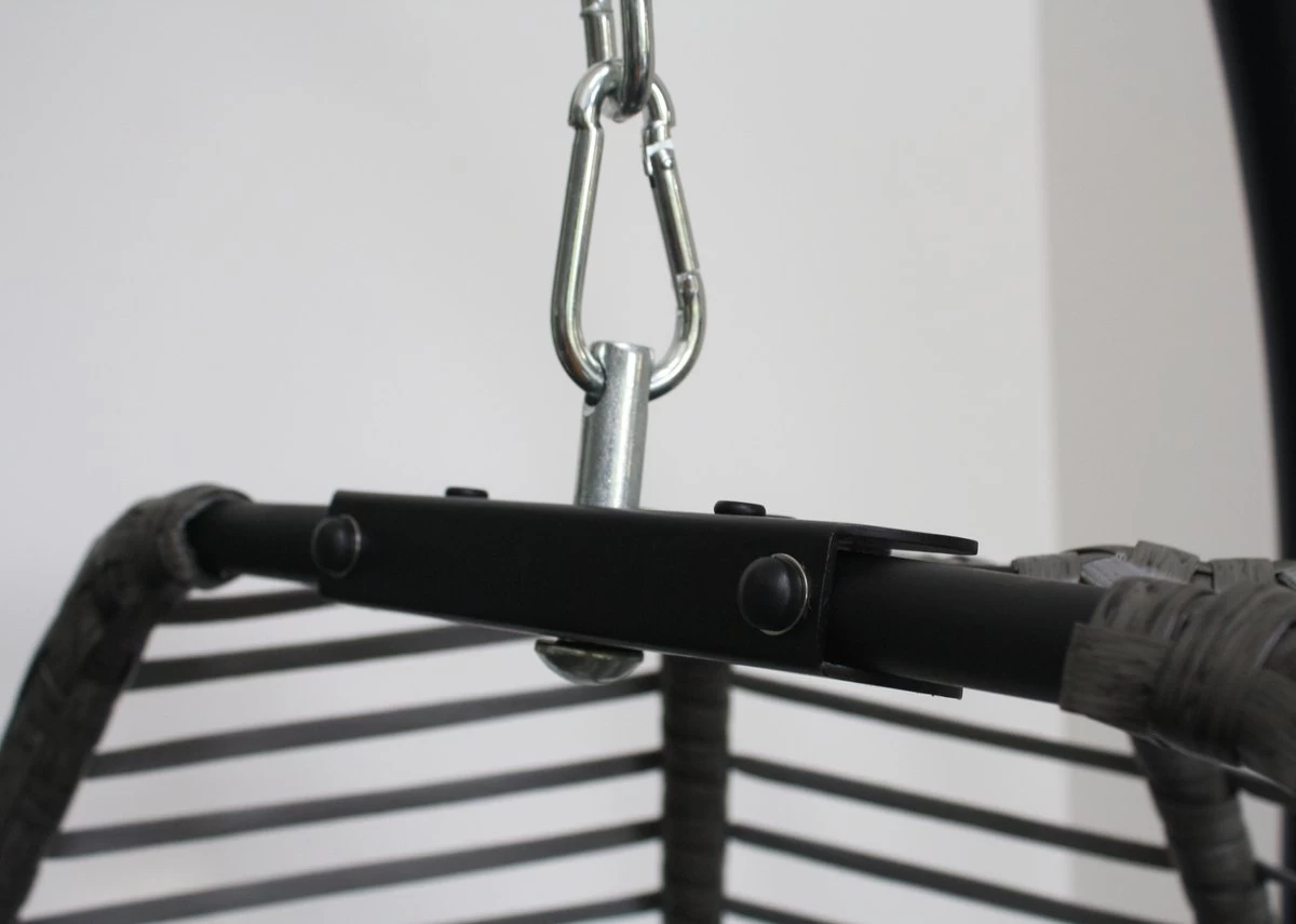 Pro Garden Lowander Hangstoel Egg 191x126x126- Schommelstoel Met Rattan Cocoon En Robuust Stalen Standaard Incl. Kussens - Volledig Inklapbaar - Lichtgrijs - Image 7