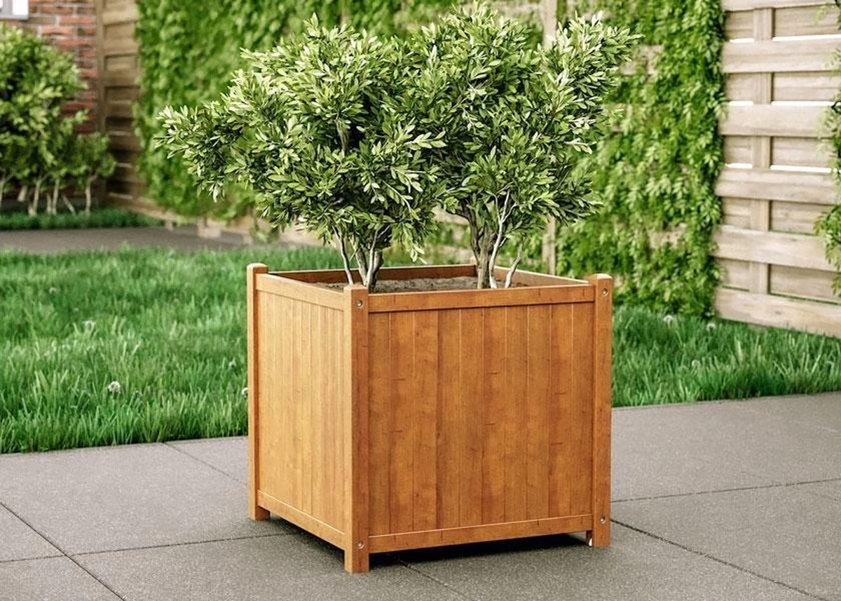 Houten Plantenbak Met Wieltjes 50x50 - Geolied Duurzaam FSC Acaciahout – Bloembak Buiten - Plantenbakken Buiten - Perfecthomeshop - Image 6