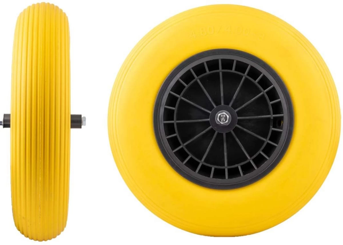 Merkloos Kruiwagenwiel Anti Lek - 4.80/4.00-8 - Massief PU Band - Lekvrij Wiel Met 130mm As - Kruiwagenband 4.80/400 Voor Kruiwagen - Image 2