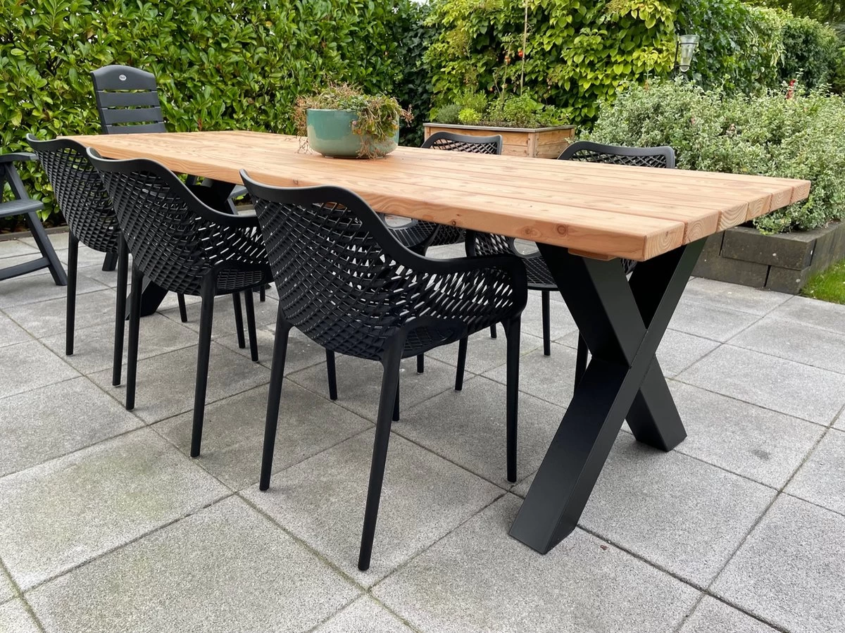 Tuintafel Douglas 220 Cm X 90 Cm | Stalen Poten | + Montage | Duurzame Eettafel | Onderhoudsarm 6-8 Personen | Geschaafd Hout | DuuMaa - Image 5