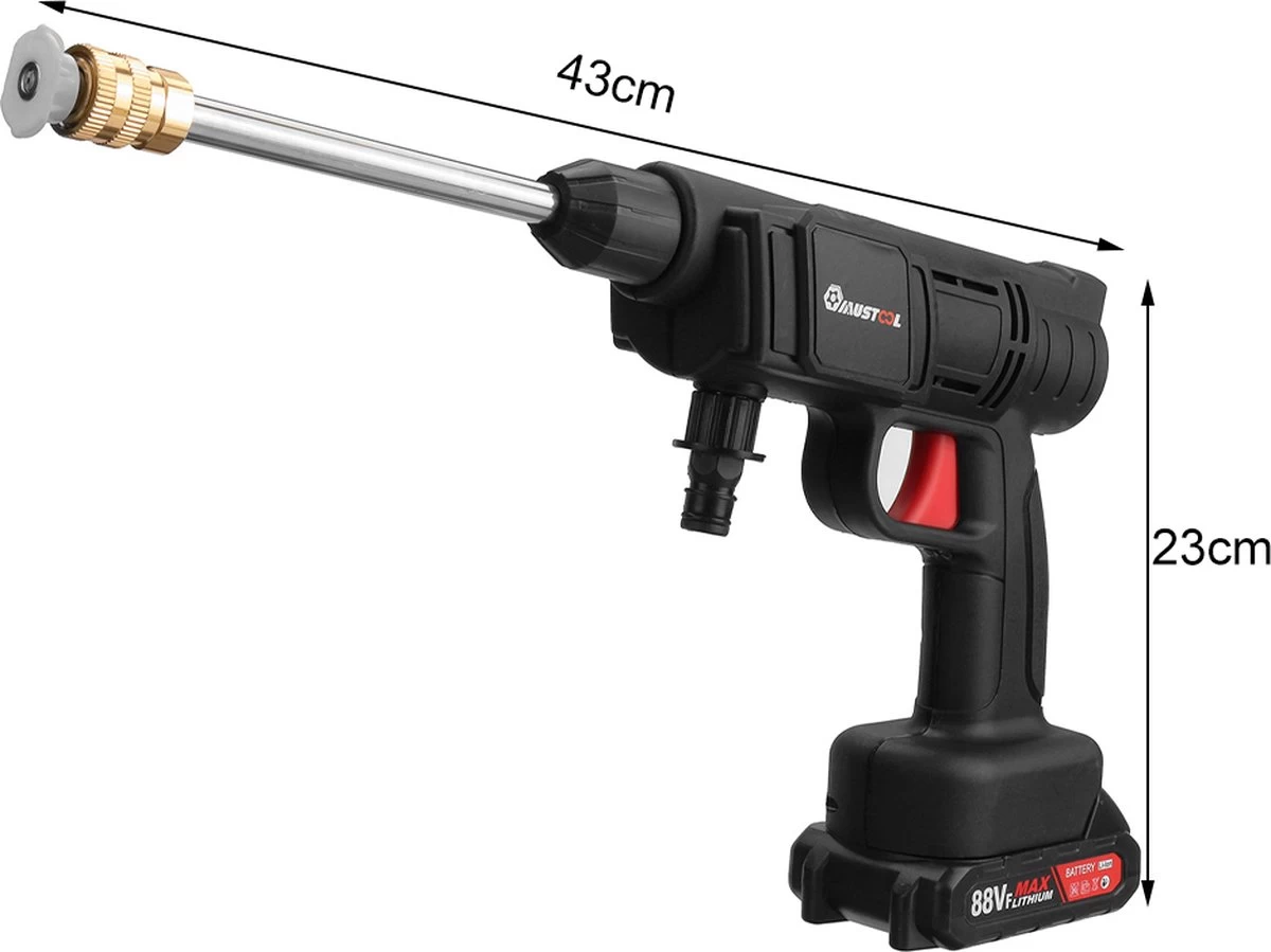 Merkloos Elektrische Accu-Hogedrukreiniger - 1.2mpa - Multifunctioneel Mondstuk - Draagbaar Oplaadbaar Snoerloos - Reinigingsspuitpistool - Met Rijke Accessoires - Voor Auto, Tuin, Terras, Raam - Zwart - Image 8