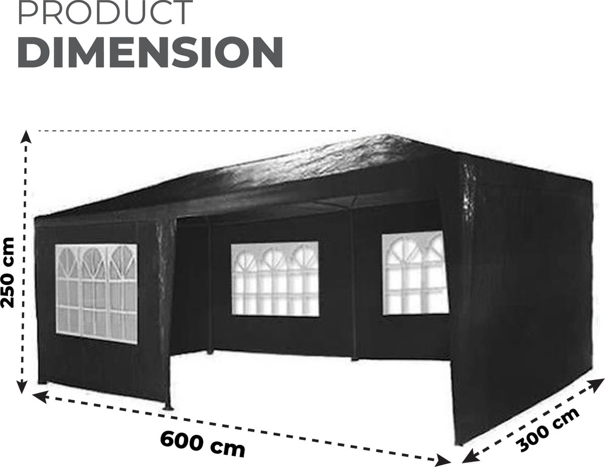 MaxxGarden Partytent - Paviljoen - 3x6m - Incl. Zijwanden - Waterdicht - Zwart - Image 3