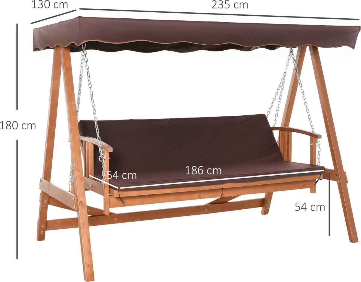 Outsunny Hollywoodschommel Hout Tuinschommel Schommelbank Ligfunctie 3 Personen 84A-185 - Image 4