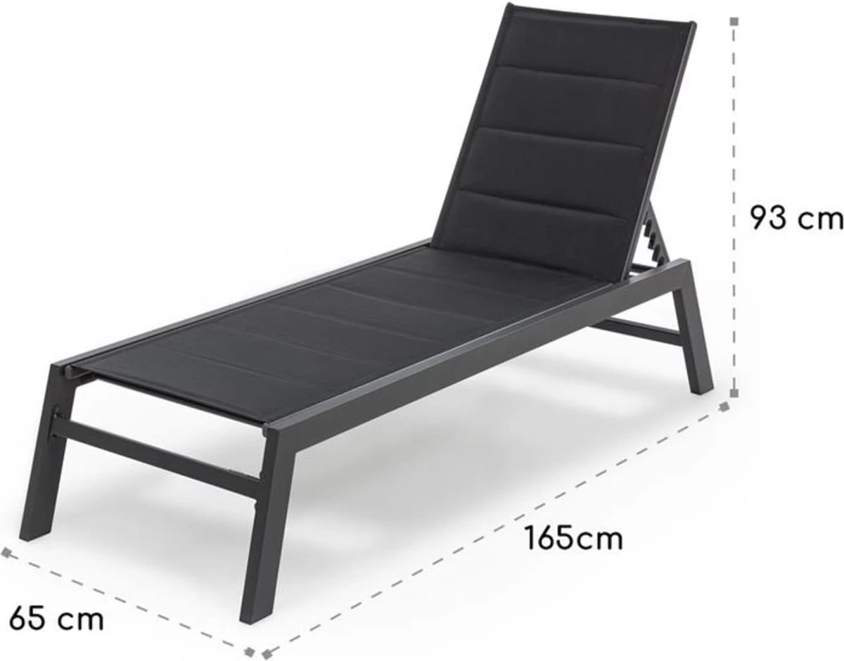 Blumfeldt Renazzo Lounge Ligstoel - Ligbed Voor De Tuin - Aluminium Tuinstoel - 6 Standen - Waterafstotend - Bekleding Van 70 % Pvc En 30 % Polyetheen - Zwart - Image 3