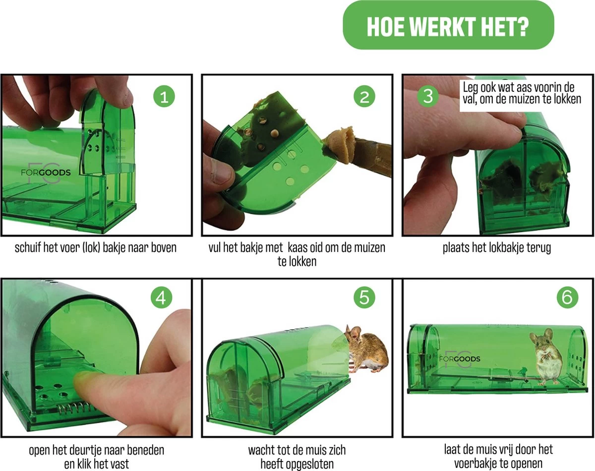 Forgoods Muizenval - Diervriendelijke Muizenvallen Voor Binnen En Buiten - 2 Stuks - Met Schoonmaakborstel - Model 2023 - Image 5