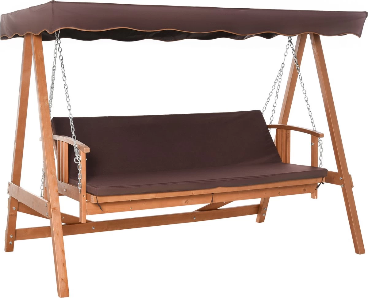 Outsunny Hollywoodschommel Hout Tuinschommel Schommelbank Ligfunctie 3 Personen 84A-185 - Image 5