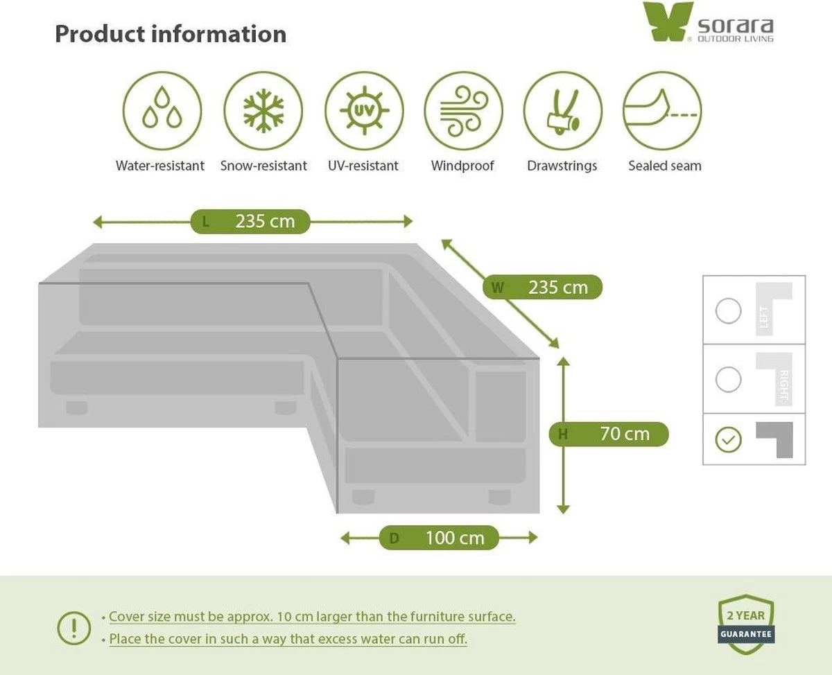 SORARA® Hoes Loungeset Hoekbank 235 X 235 X 70/100 Cm Grijs - Luxe Beschermhoes Tuinbank Met Aantrekkoord. - Image 2