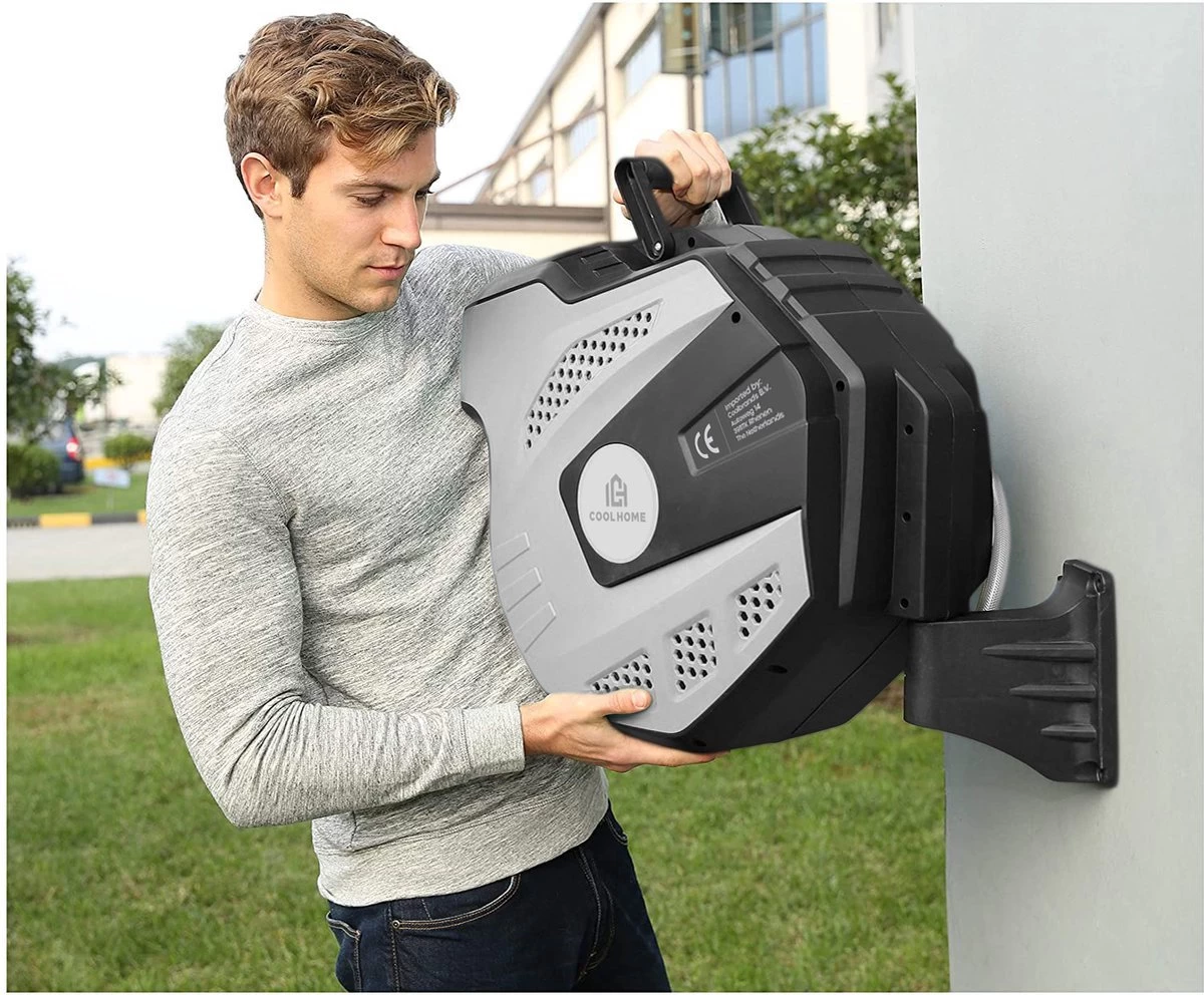 CoolHome Wandslangenbox 15 Meter + 1,5 Meter - Tuinslang Met Haspel- Slangenhouder 180° Draaibaar - Tuinslanghaspel Zwart - Grijs - Image 8