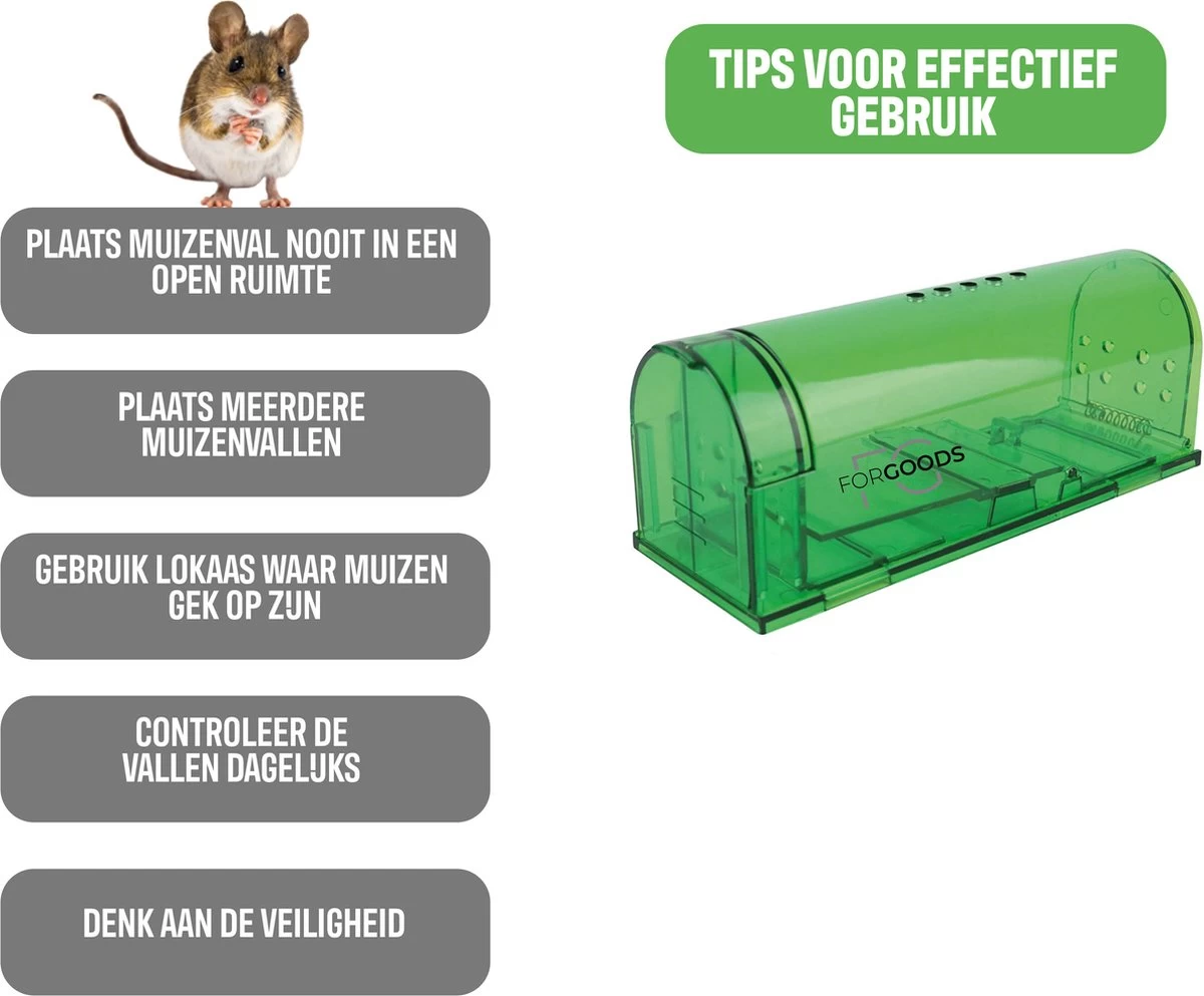 Forgoods Muizenval - Diervriendelijke Muizenvallen Voor Binnen En Buiten - 2 Stuks - Met Schoonmaakborstel - Model 2023 - Image 3
