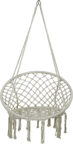 Macramé Hangstoel Beige - Beige Hangstoel - Hangstoel Touw - Hangstoel - Tot 110KG - Eenpersoons Hangstoel - Hang Stoel 1 Persoon - Hangstoel Voor Binnen - Hangstoel Zonder Standaard - Hangstoel Buiten