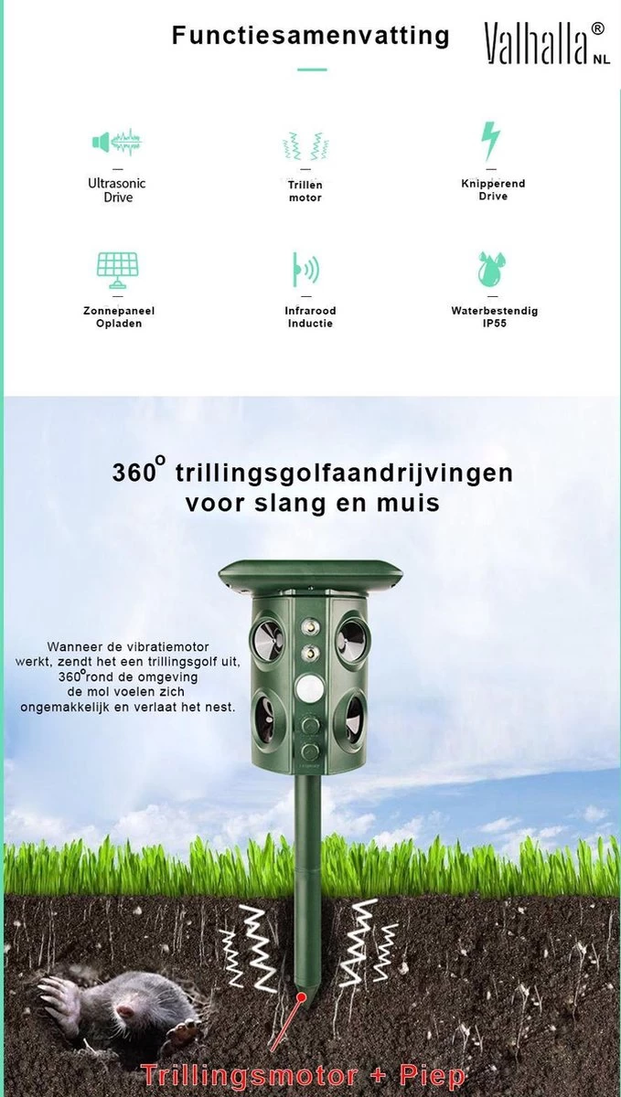 Valhalla NL - Kattenverjager - Ongedierte Verjager - Outdoor - Kunststof - Groen - 16x13x11 Cm - Image 4