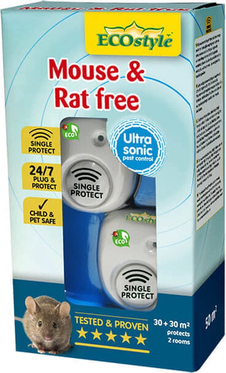 ECOstyle Mouse & Rat Free Tegen Muizen En Ratten - Ecologisch, Vriendelijk & Hyienisch - Veilig Voor Kinderen En Huisdieren - 30 + 30 M² - Voor 2 Kamers - Image 3