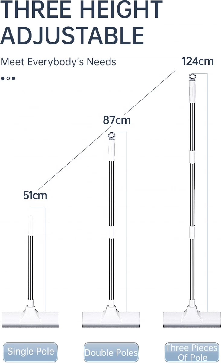 Synx Tools Luiwagen Borstel 2-in-1 Trekker - Badkamer Borstel Vloertrekker Met Steel Schrobborstel - Harde Borstelharen - Vloerwisser Badkamer - Met Telescopische Steel - Image 2