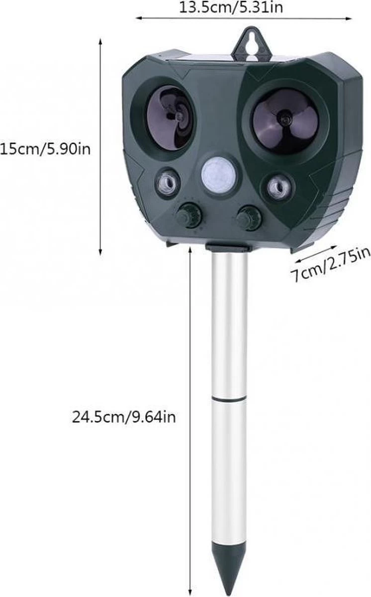 Merkloos Ultrasone Kattenverjager - Kattenschrik - Zonneenergie - Marterverjager - Op Batterijen - Met Adapter - Katten Afweermiddel - Tuin - Ongedierte Verjager - Image 3