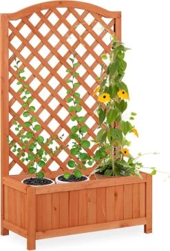 Relaxdays Plantenbak Met Klimrek - Bloembak Trellis - Rankhulp Hout - Voor Klimplanten