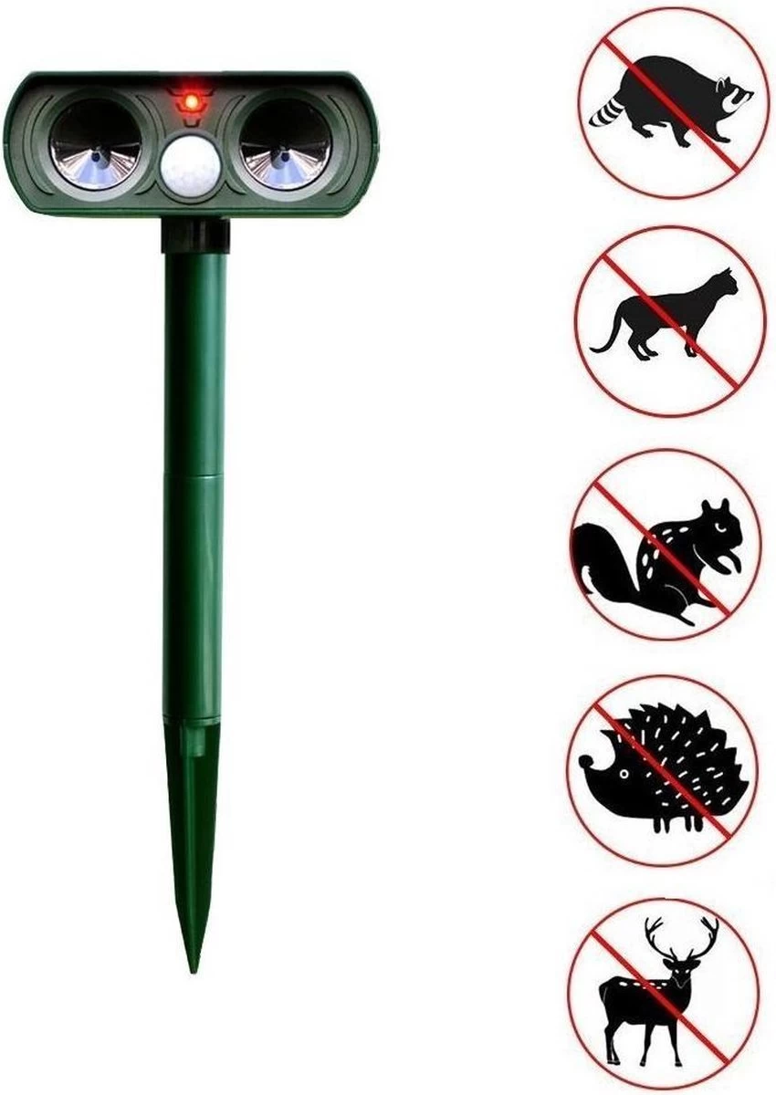Merkloos Kattenverjager Op Zonneenergie - Kattenschrik - Ultrasone - Marterverjager - Dierenverjager - Groot Bereik - Katten Afweermiddel - Ongedierte Verjager