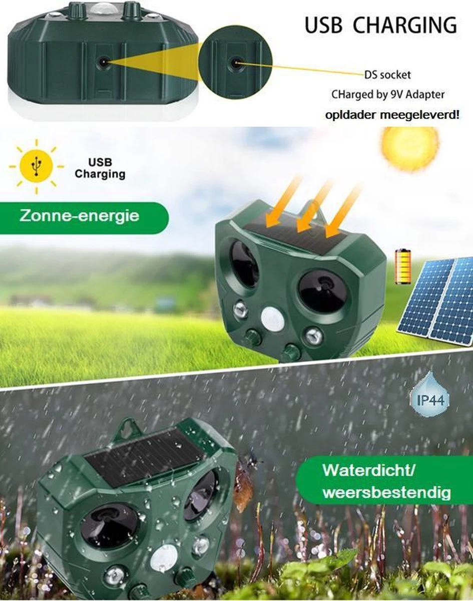 Merkloos Ultrasone Kattenverjager - Kattenschrik - Zonneenergie - Marterverjager - Op Batterijen - Met Adapter - Katten Afweermiddel - Tuin - Ongedierte Verjager - Image 5
