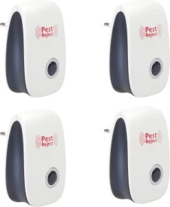 4-Pack Pest Reject Ongedierte Verjager Met Ultrasone Geluiden - Muizenverjager & Marterverjager - Vliegenverjager, Spinnenverjager & Muggenstekker - Pest Reject Ratten Verjagers