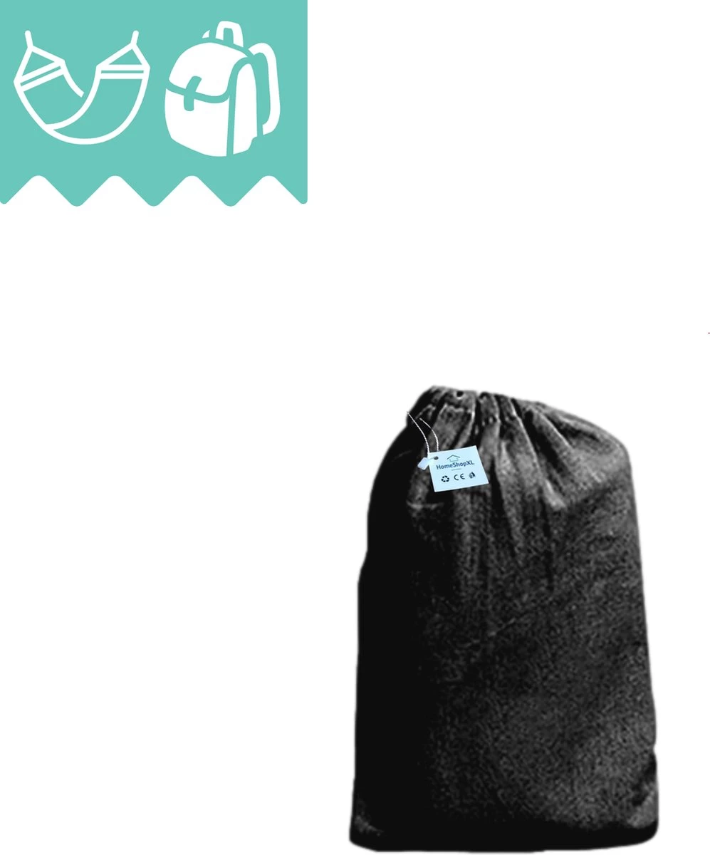 Dubbele Hangmat Zwart Met Spreidstok - 1 Of 2 Persoons - Lig Oppervlak 190x150cm - Lengte 260cm - Image 6